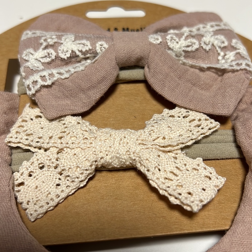 #1 BEIGE-MUSLIN COTTON BIB & HEADBANDS INFANT SET